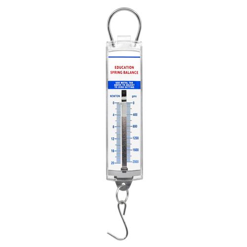 EISCO Premium Spring Balance, 0-2000g / 0-20N - High Resolution, Dual Transparent Scale, Newtons & Grams - Zero Calibration Capability - Acrylic Body