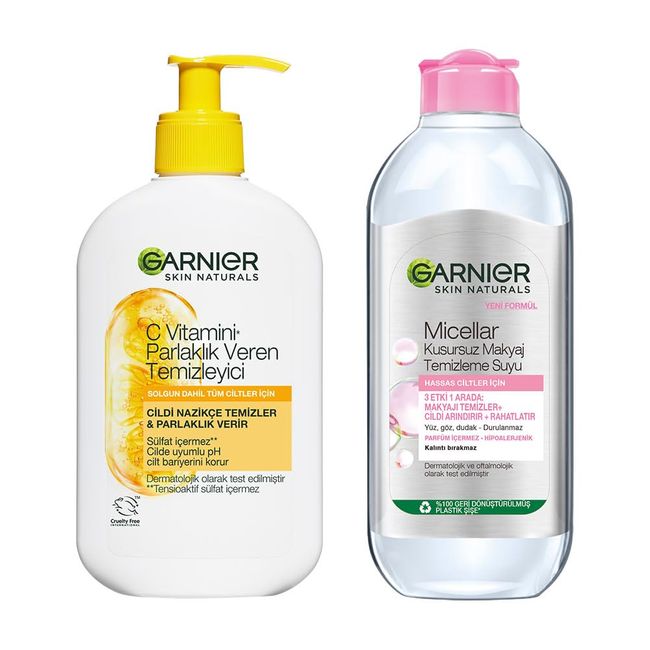 Garnier C Vitamini Parlaklık Veren Temizleyici 250 ML & Micellar Kusursuz Makyaj Temizleme Suyu (400 ml) Cilt Bakım Seti