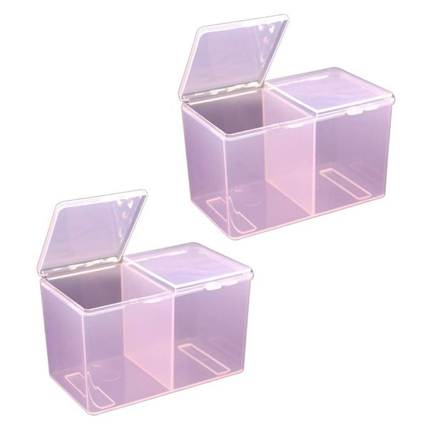 Frcolor Cotton Case, Cotton Stick Box with Lid, Cotton Swab Holder, Cosmetics Case, Plastic, Transparent, Cotton Box, Small Storage, Set of 2 (Pink)