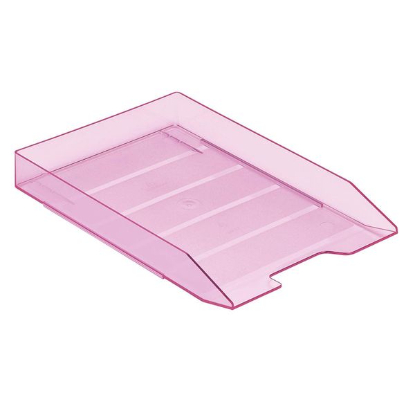 Acrimet Stackable Letter Tray Front Load, Letter Size, Plastic, Clear Pink Color, 1 Unit