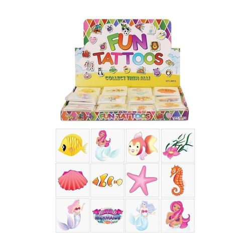 Henbrandt 48x Mini Mermaid Temporary Tattoos for Children Kids Party Bag Favours Loot Bag Fillers Lucky Dip Wedding Favours for Girls and Boys