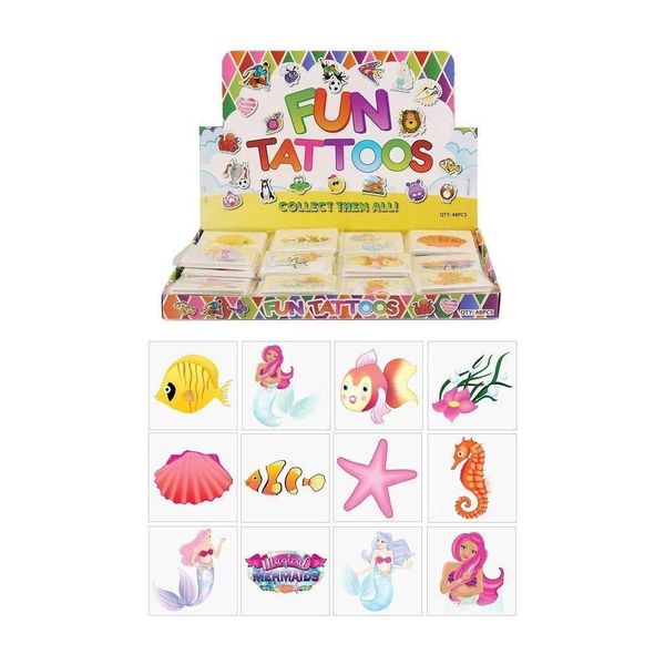 Henbrandt 48x Mini Mermaid Temporary Tattoos for Children Kids Party Bag Favours Loot Bag Fillers Lucky Dip Wedding Favours for Girls and Boys