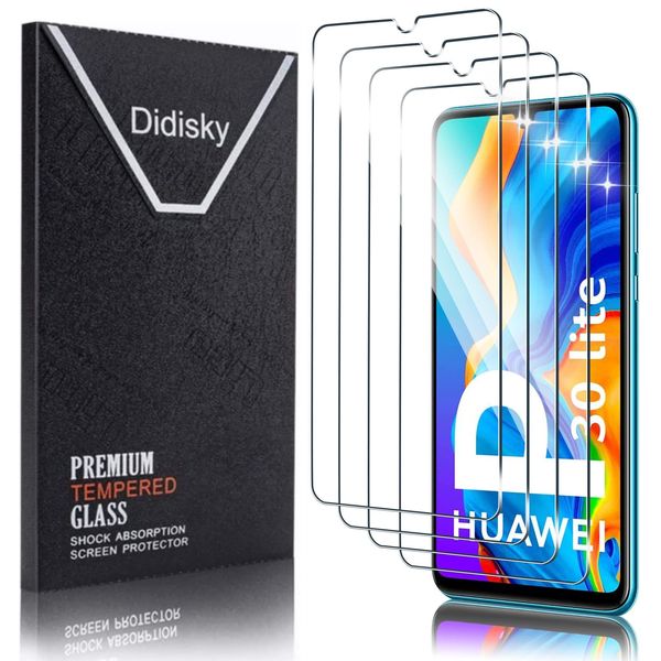 Didisky Tempered Glass Screen Protector for Huawei P30 lite, [4 Pack ] Screen Protector,Soft Touch,Easy to Clean, Easy to Install, Transparent