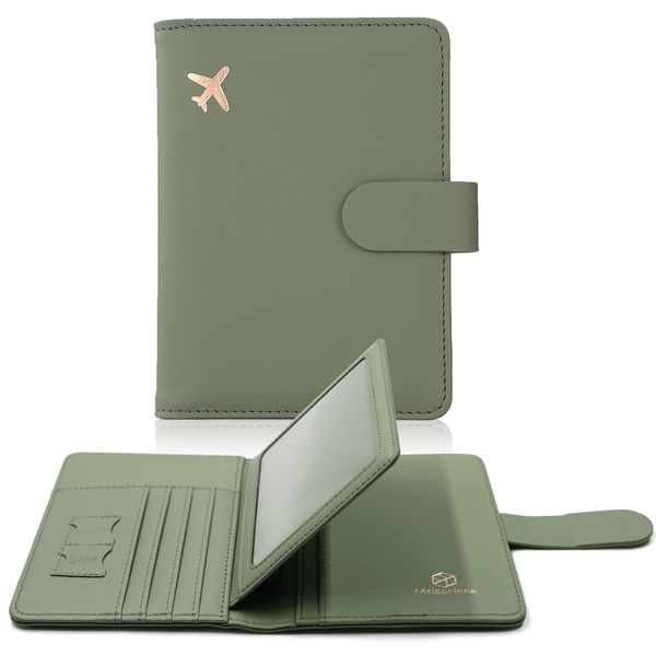 Melsbrinna Passport Holder,Passport Holder Card Slots,Cute Passport cover for Women/Men,Waterproof Rfid Blocking Travel Wallet (Moss green New)