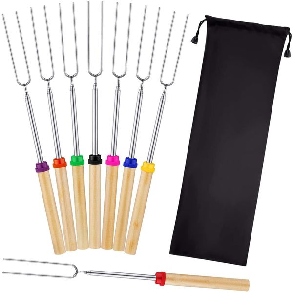 Mluchee 8Pack Marshmallow Roasting Sticks Smores Skewers for Fire Pit 32inch Telescoping Sausage BBQ Hot Dog Forks Portable Carrying Bag for Grill Campfire