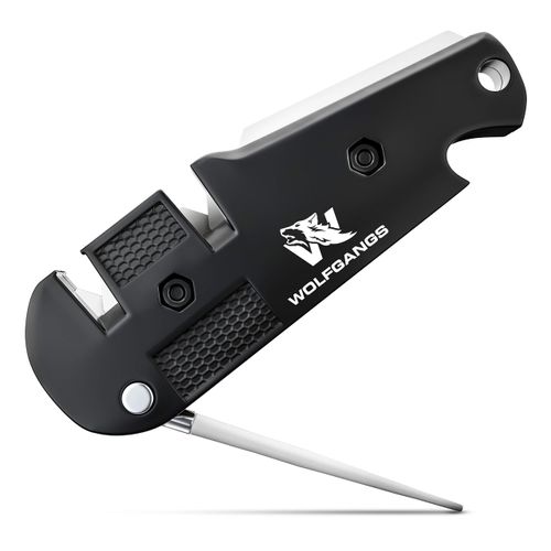 Wolfgangs KlingenDoktor 5 in 1 - Pocket Knife Sharpener & Survival Tool - Suitable for the most common blade types, as well as the serrated edge - Perfect for any outdoor equipment, black