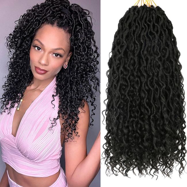 URAIN Goddess Faux Locs Crochet Hair for Women Pre Looped River Locs Crochet Hair with Curly Ends (14 Inch 8 Packs, 1B#)