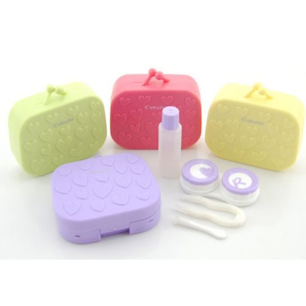 DCMA Eyeglass Contact Lens Case Set Tweezers Oil Case Mirror 1 Piece Fun Color