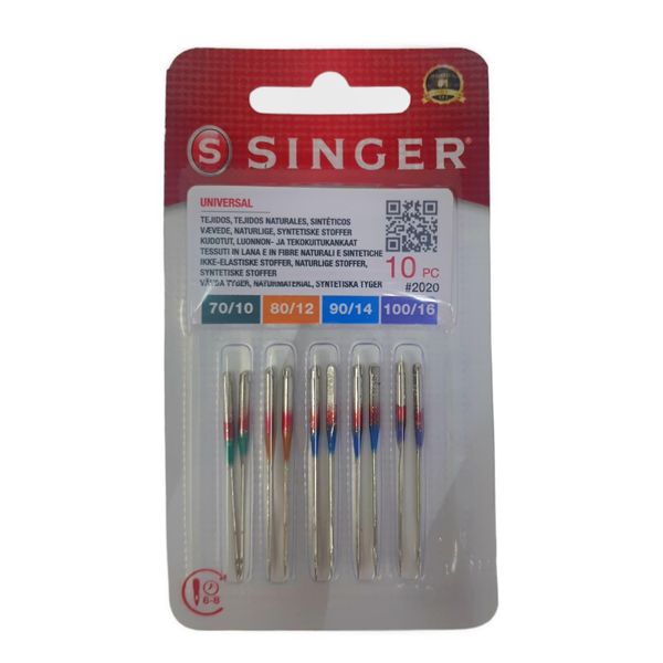 Singer 2020 130/705H Sewing Machine Needles / Thickness 70/09 to 100/14 for Woven Fabric / Set of 10