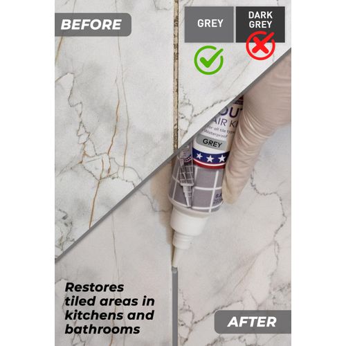 Tile Grout Repair, Grey 8.8 oz/250gr. Fast Drying Grout Repair Kit, Grout Filler Tube Repair Kit, Tile Grout Paint, Grout Sealer Restore and Renew Bathroom Floor, Tile Gaps, Joints, Lines