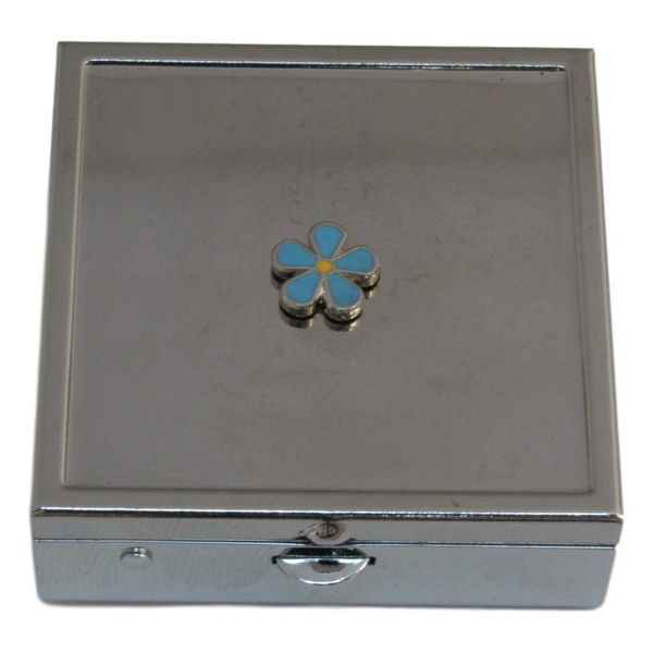Masonic Flower Pill Trinket Box Chrome with Mirror Gift 234