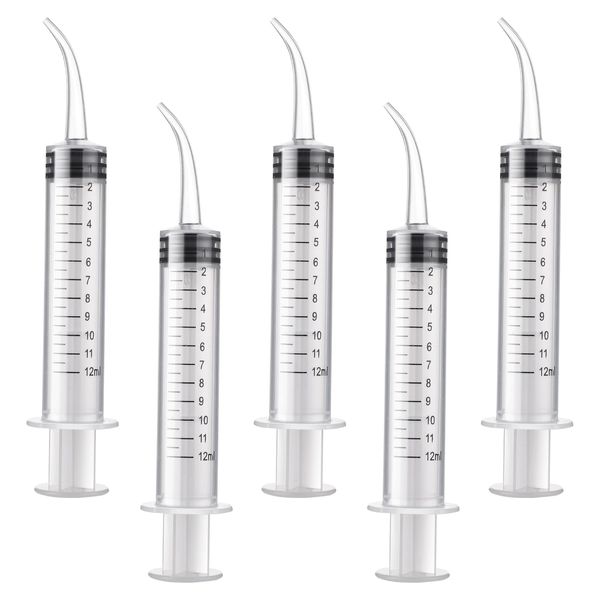 Molain 5 Pieces 12ml Oral Dental Syringe Ear Cleaning Solution Empty Tube Extraction Hook Syringes Removal Supplies with Curved Tip Picks Teeth Care