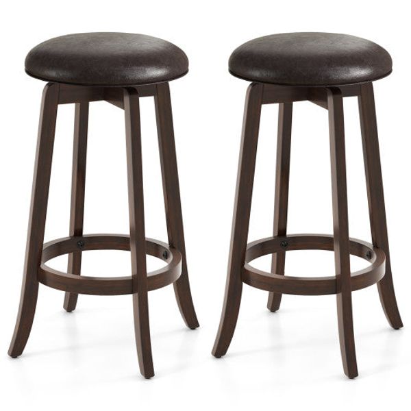 Set of 2 24/29 Inch Upholstered PU Leather Bar Stool with 360° Swivel Round Seat-29 inches