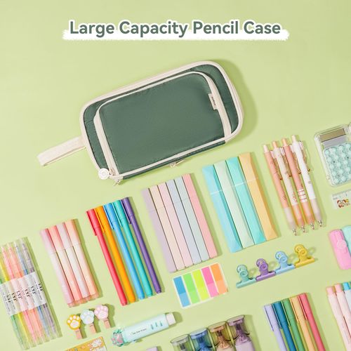Hopesky Pencil Case - Strap Large Capacity Aesthetic Pencil Pouch with Strong Zipper, Art Stationery Organizer Pen Pouch with Compartments for College, office, Travel, for Women Men (Dark Green)