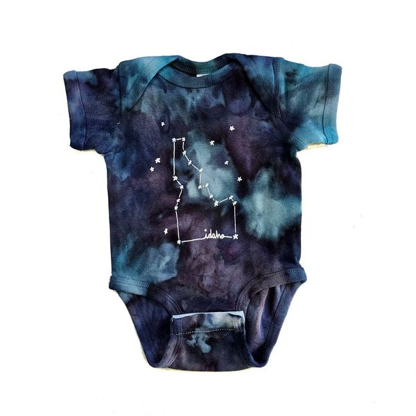 Ice Dyed Idaho Constellation Onesie, eco-friendly waterbased inks