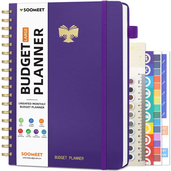 Soomeet Budget Planner - Monthly Bill Organizer with Pockets. Undated Financial Organizer with Expense Tracker Notebook, Budgeting Journal and Budget Book to Control Your Money. Large Size - 7" x 10"