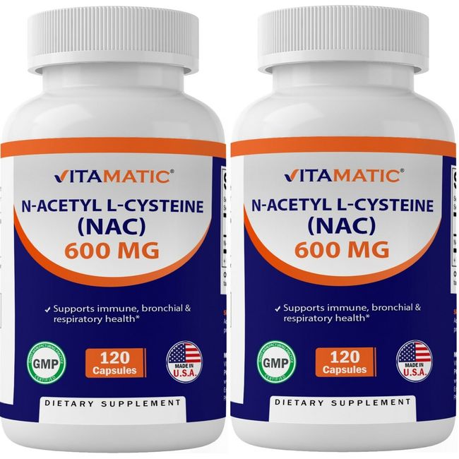 2 Pack N Acetyl Cysteine (NAC) 600 mg - Supports Lung Function 120 Veg Capsules