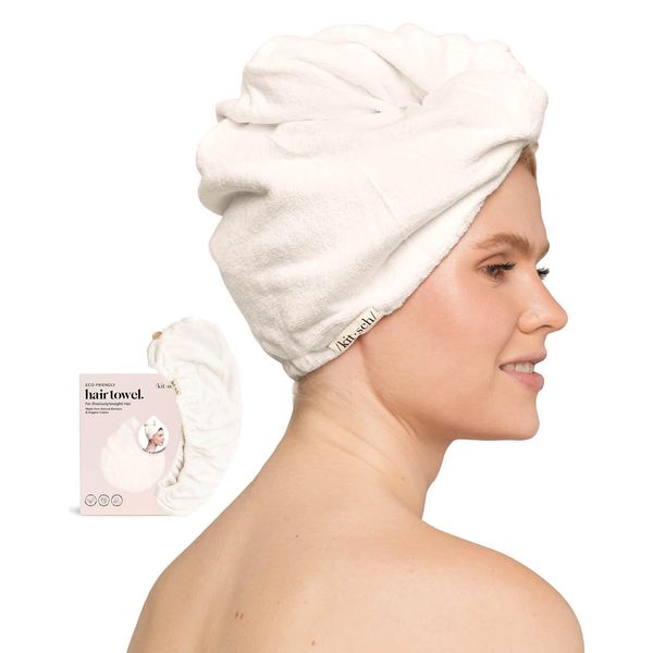 Kitsch Microfiber Hair Towel Wrap for Women - Quick Dry Towel | Microfiber Towel for Hair | Hair Drying Towel Wrap for Long Hair | Hair Towels | Hair Turban Towel for Wet Hair (White Ivory)