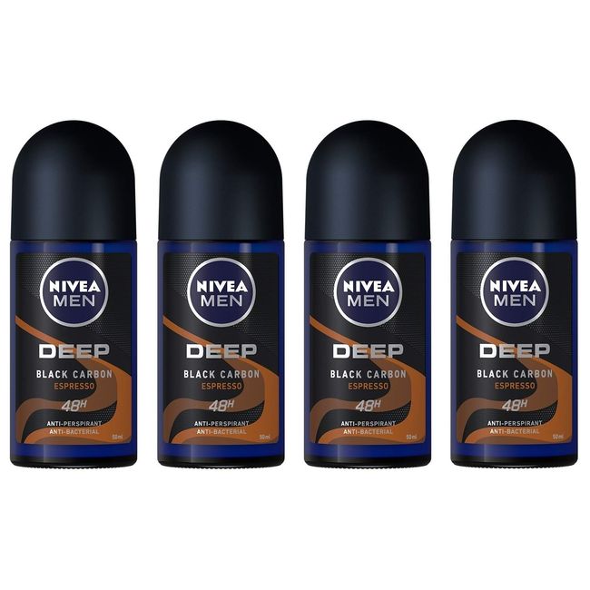 (4 PACK) Nivea Deep Espresso Antiperspirant Deodorant Rollon for Men 4x50ml - (Pack of 4) Nivea Deep Espresso Anti-perspirant Deodorant Roll On for Men 4x50ml (European Import)