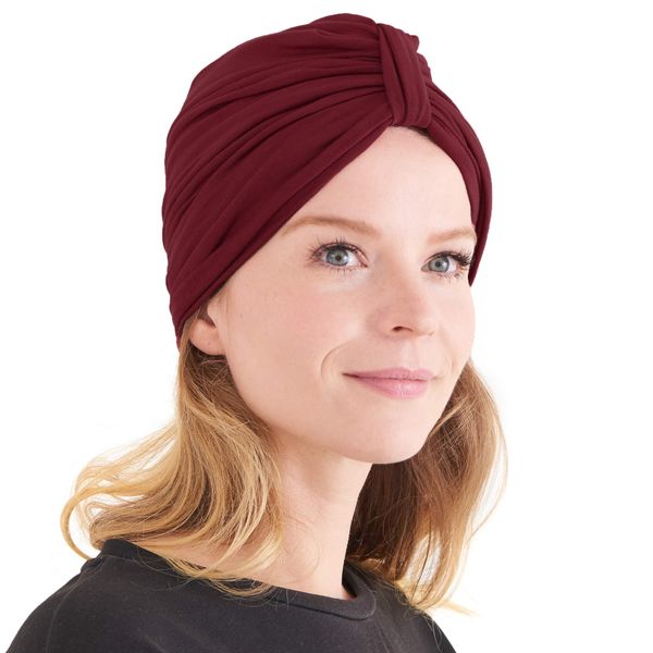 CHARM Frauen Chunky Turban Stirnband - Kopftuch Winter Head Wrap Chemo Hut Naturhaar Maroon