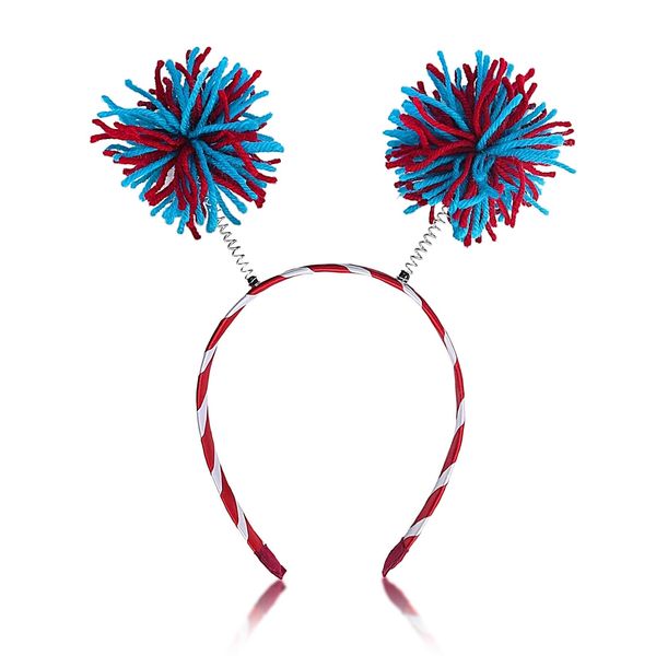 4th of July Pom Head Bopper Pom Pom Headband Fun Fluffy Ball Head Bopper Red White and Blue Spings Pom Headwear Patriotic Accessories for Women Girls Kids Independence Day Parade Party Favors 1PCS