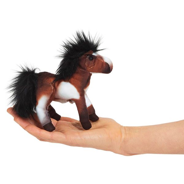 Folkmanis Mini Horse Finger Puppet,Brown; Black; White