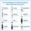 13pc nail drill bits set for nailsefile - includes tungsten carbide, ceramic & cuticle drill bits with brush (3/32 inch)