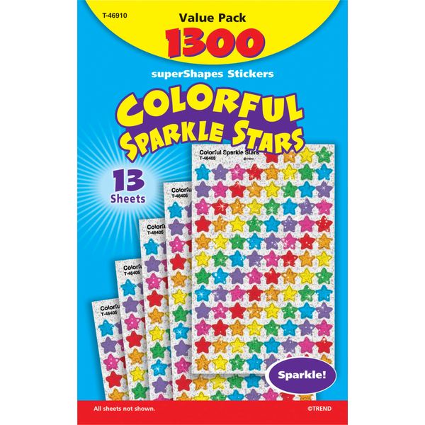 TREND enterprises, Inc. T-46910 Colorful Sparkle Stars superShapes Value Pack, 1300/Pack