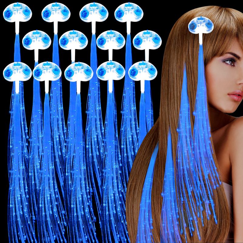 30 Pack Blue LED Lights Hair Light-Up Fiber Optic LED Hair Barrettes ...