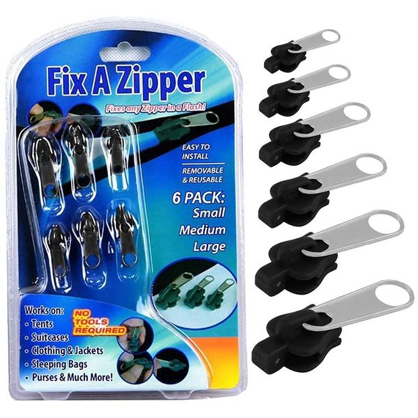 CRYSTAL CROWN Fix Zip Puller Slider Repair Replacement Kit, Fix Zipper Removable Replacement Pack, Zipper Puller Set, Zippers Pulls for Coats Jeans Jackets Pants Luggage Suitcase Backpacks, 6 Pcs