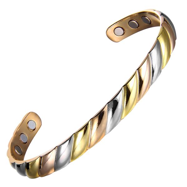 MagEnergy Copper Magnetic Bracelet for Women, 99.99% Pure Copper Cuff Bangle with 3500 Gauss Magnets, Adjustable Brazaletes with Jewelry Box (Tricolor)