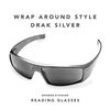 Boomer Eyeware Classic Wrap Around Designer Reading Sunglasses for Men & Women, 3.00, Dark Silver