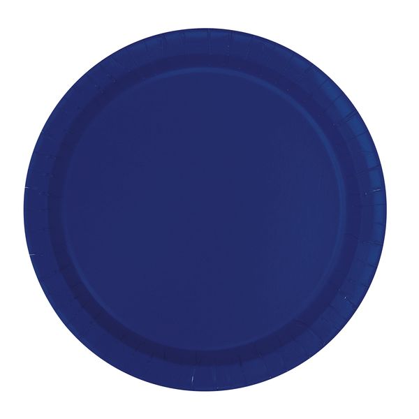 Solid True Navy Blue Round Paper Dinner Plates (22cm) 16 Count - Sturdy & Elegant for Parties and Events