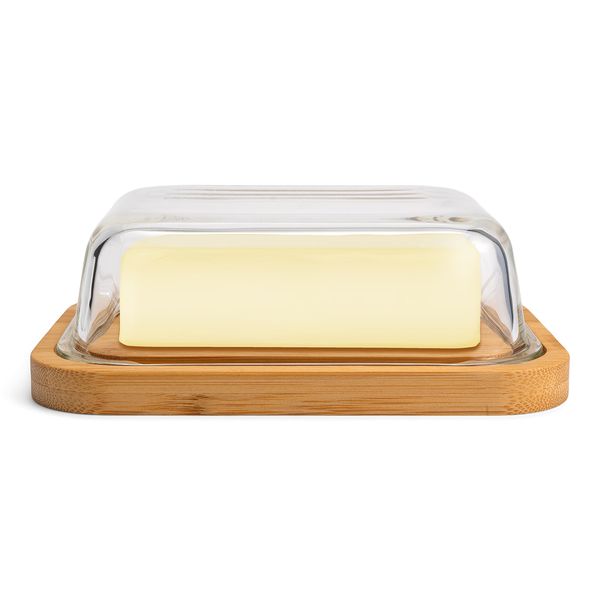 Greenable ® Butterdose - Nachhaltiger Behälter aus Bambus mit Deckel aus Glas - 100% BPA-Frei - Butter Dish - Für 250g Butter - Umweltfreundliche transparente Dose mit Bambusdeckel