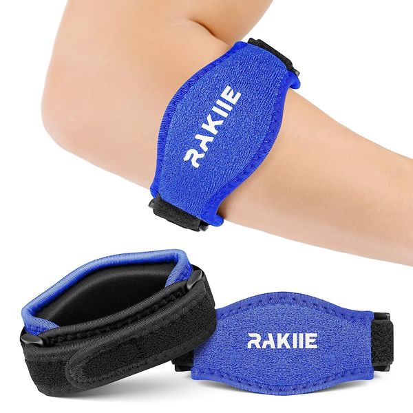 Rakiie Elbow Brace 2-Pack for Tennis and Golf Elbow Pain Relief, Adjustable and Versatile for Men and Women with Velcro (Sapphire Blue)