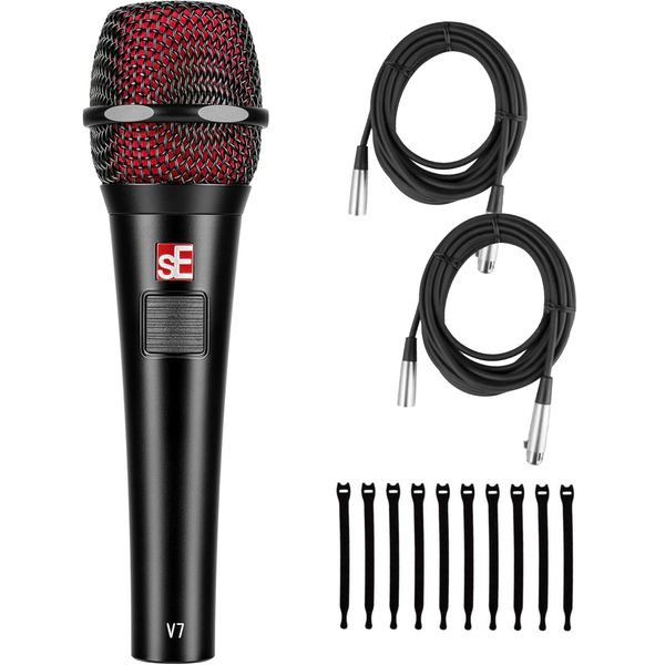 Briskdrop sE Electronics V7-PTT Talk Back Handheld Dynamic Microphone - Bundle with 2 XLR Cables and 10 Cable Ties