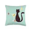 Retro Black Cat Martini Mid Century Modern Design Throw Pillow