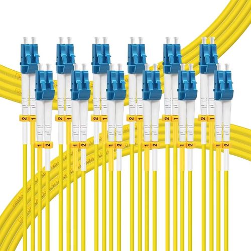 FLYPROFiber- 0.2M-6Pack OS2 LC to LC Fiber Patch Cable, SM Single Mode Fiber Optic Cable, SMF Singlemode Fiber Jumper Cord, Duplex, 9/125um, Yellow, LSZH, 0.2M(7in)-6Pack