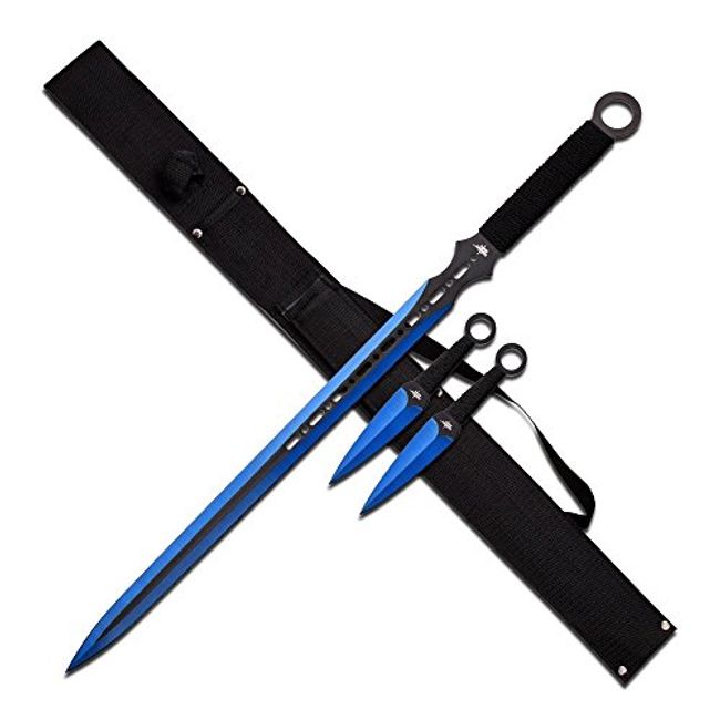 Red Blade Kunai Ninja Sword - Full Tang Sword - Ninja Sword with Throwing  Knives