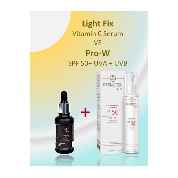 Light Fix. Vitamin C Serum + Dermapol Pro-W SPF 50+ Güneş Kremi birlikte.