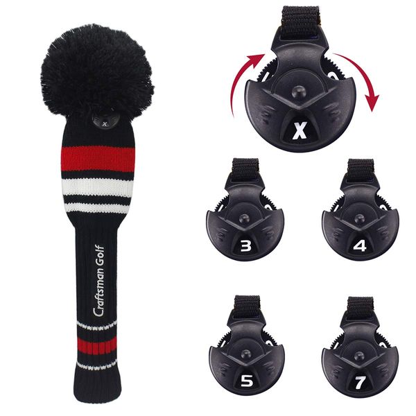 Craftsman Golf Fairway Wood Cover Single Piece #F # Number (3,4,5,7,X) Knit Pom Pom Club Head Cover Black White Red