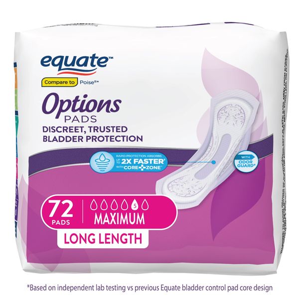 Equate Options Women's Incontinence Pads, Maximum Absorbency,