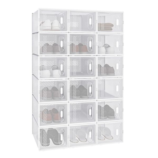 WOLTU 8pcs Shoe Storage Boxes Wardrobe Storage Organiser Trainer Container with Clear Front Lid, Plastic Foldable Stackable, Transparent