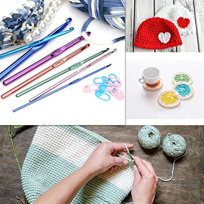 9pcs Crochet Hook Kit 2.5-6cm Ergonomic Soft Handle Aluminum Hooks Set with  8 Sizes for DIY Crafts Knitting Crocheting Supplies