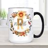 Personalized Name Coffee Mug A42 Fall Autumn Sunflower Monogram Initial Custom Microwave Dishwasher Safe Ceramic Cup