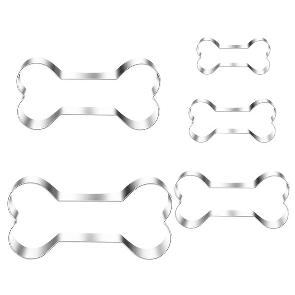 MrCookie 5pcs Dog Bone Cookie Cutters Set, Stainless Steel Sandwiches Cutter Shapes Biscuit Mold Cookie Cutter for Kids, Sturdy Cutters for Cookies, Sandwiches, Biscuits