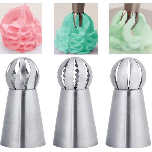 3 Pcs Russian Ball Sphere Icing Nozzles Set – Stainless Steel Pastry Piping Tips