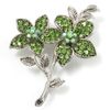 Light Green Diamante Flower Brooch (Silver Tone)