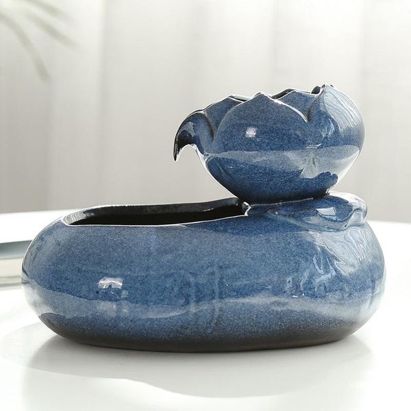 Pet Oasis: Resin Cat Feeder And Water Dispenser - Lotus / Blue