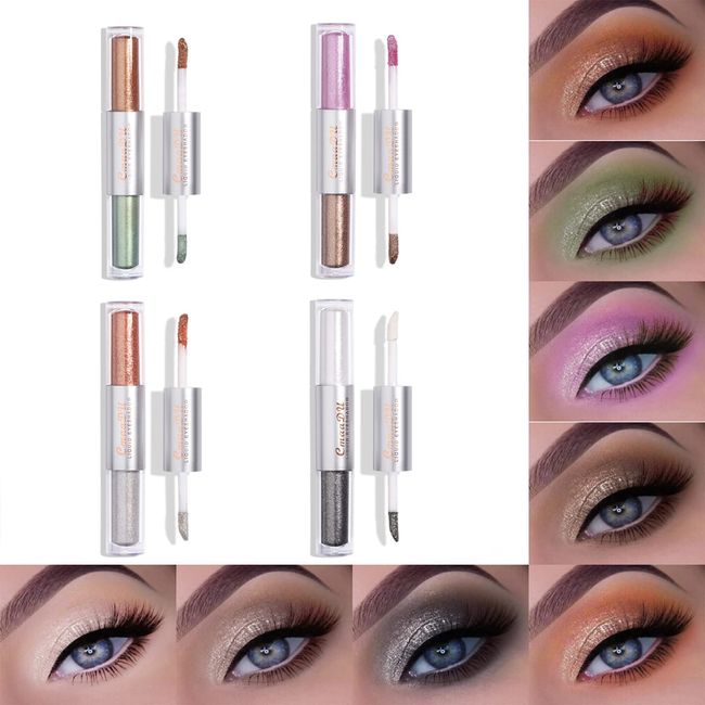 8 Farben Metallic Glitzer Flüssig Lidschatten, Metallic Dimond Shimmer Glitter Eyeshadow, Langlebiger Wasserdichter Shimmer Sparkling Eyeliner Lidschatten, für Partyhochzeitsfest Oder Tägliches(01)